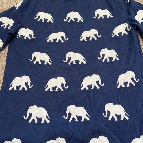 Talbots Navy Blue Short Sleeve Sweater – White Elephant Print – Size M - Picture 3 of 11